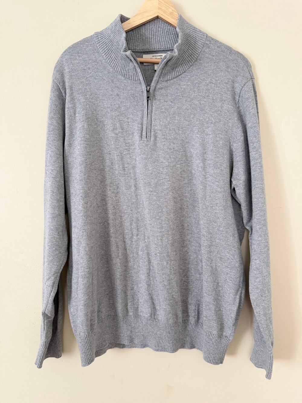 Hawker Rye Cotton Cashmere Men's Sweater L Gray Quarter-Zip Warm Thin